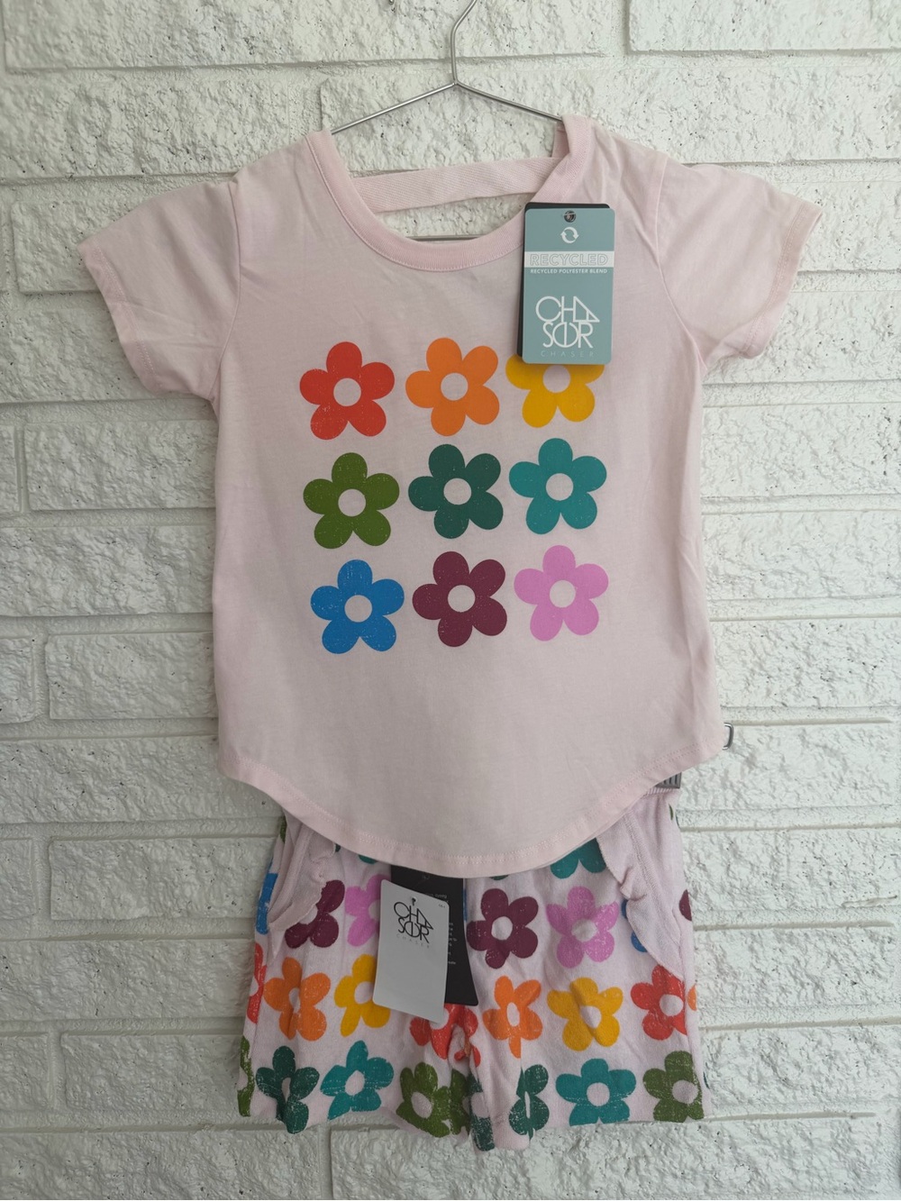 Chaser Kids Light Pink Floral Short Set with Multicolor Flowers - Cotton Candy